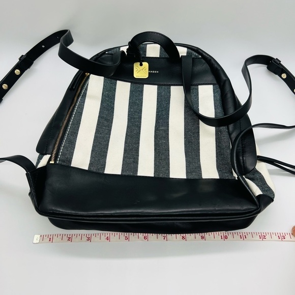 SKAGEN BEAUTIFUL LEATHER AND COTTON BLACK AND WHITE STRIPED BACKPACK - Picture 8 of 16